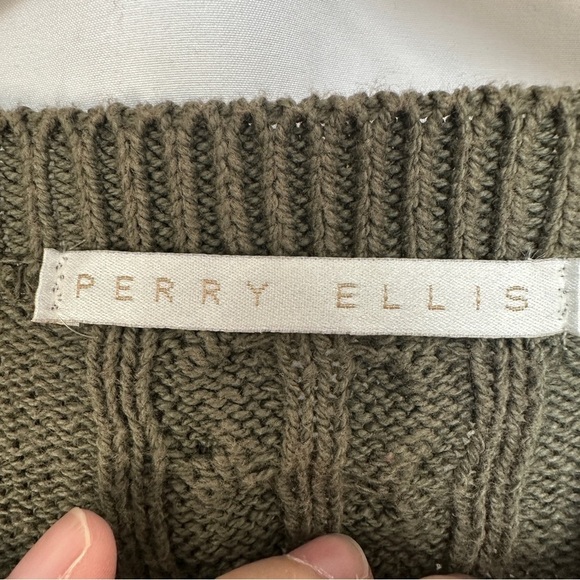 Vintage Perry Ellis Chunky Cable Knit Pullover Sweater Mens XL Fisherman V-neck - Picture 6 of 12